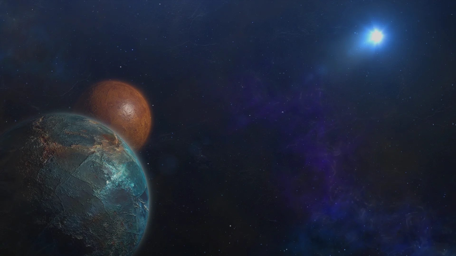 Icy world, copper moon